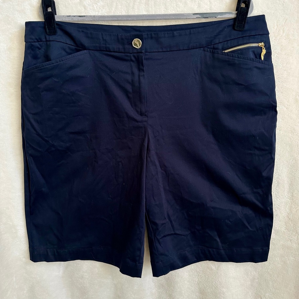 Pappagallo‎ Navy Blue Bermuda Chino Shorts Size 16 Gold Zipper